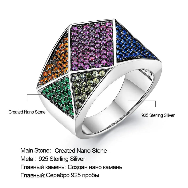 925 Sterling Silver Rainbow Gemstone Stackable Rings for Women