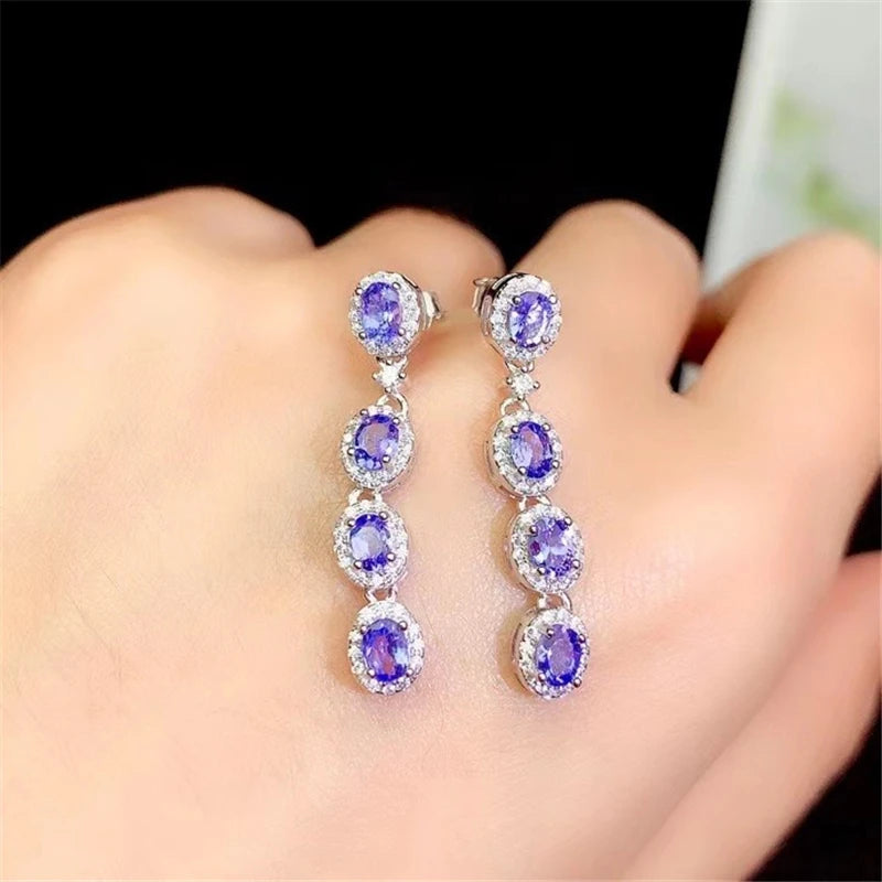 925 Sterling Silver Tanzanite Earrings for Women