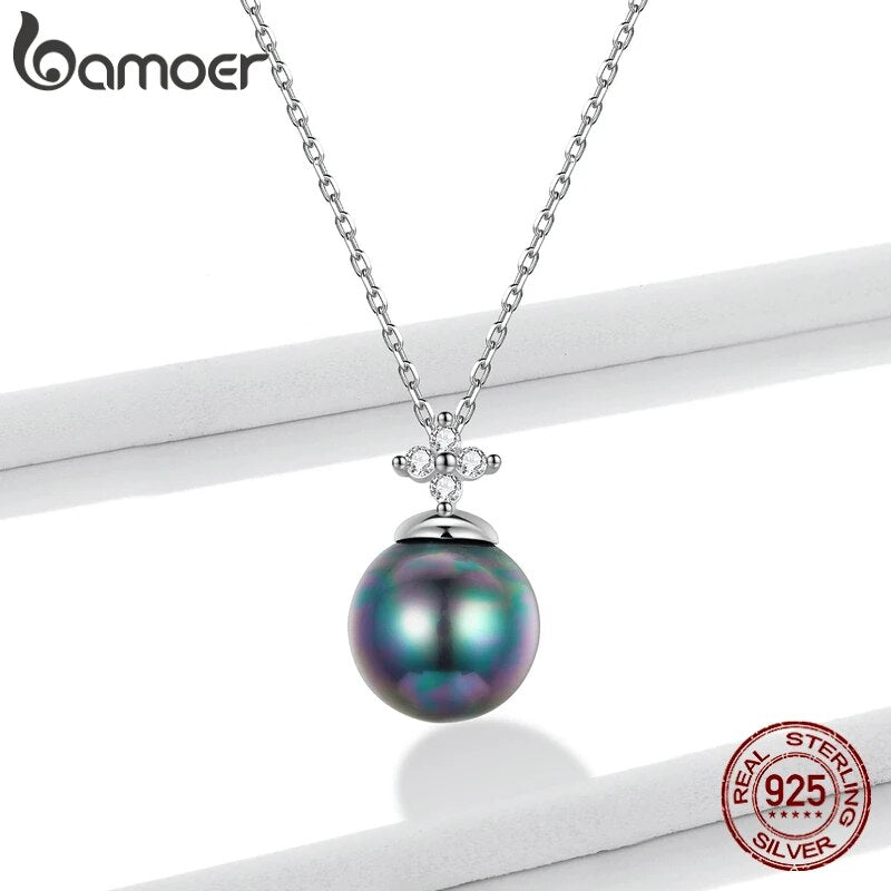 925 Sterling Silver Black Pearl Necklace and Earrings Set for Women