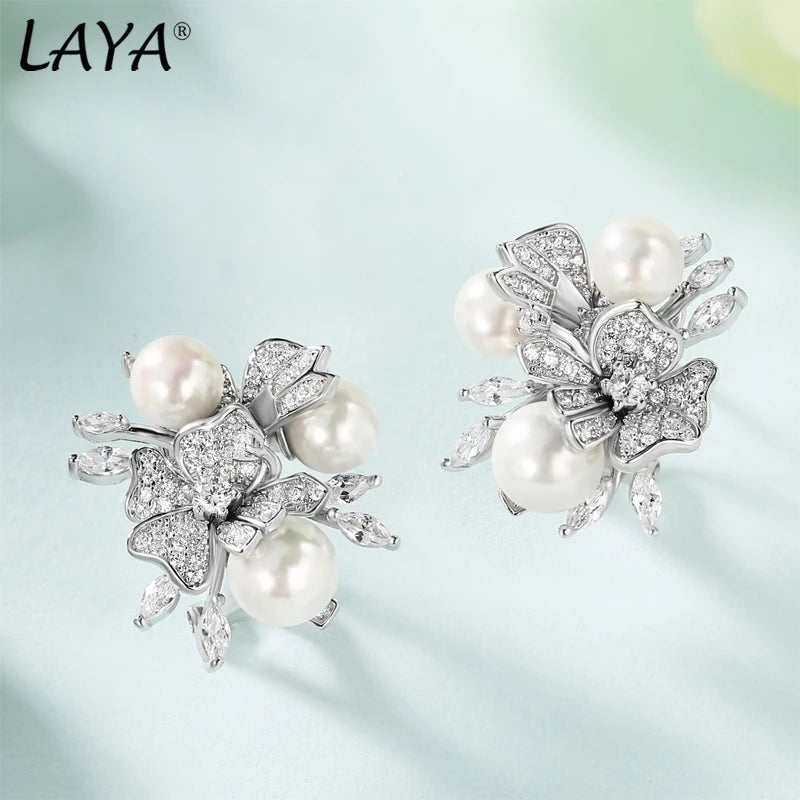 Sterling Silver Shell Pearl Zircon Earrings Necklace Ring Set for Women