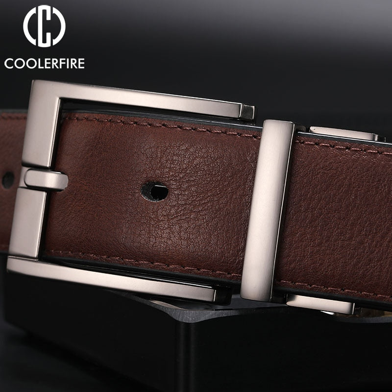 Genuine Leather Reversible Buckle Brown and Black Belt for Men