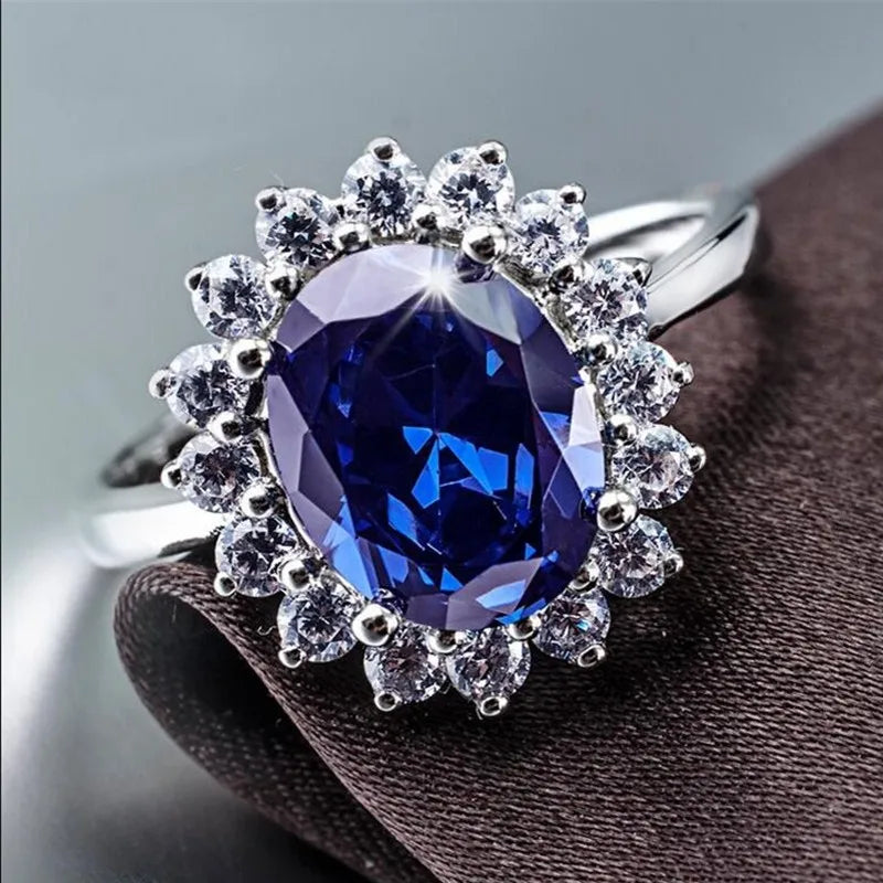 Sterling Silver Blue Sapphire Engagement Ring for Women