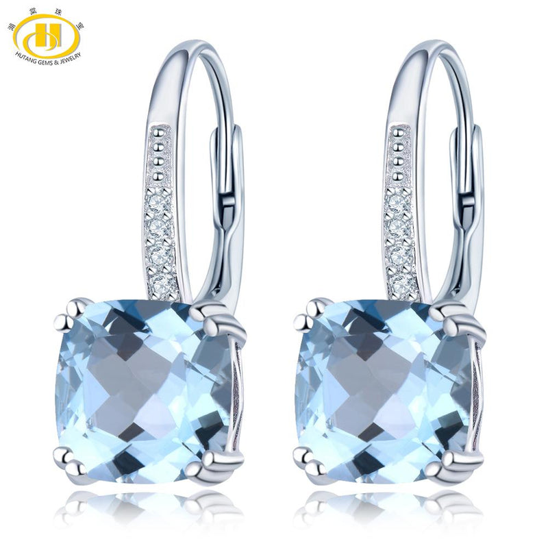 925 Sterling Silver Blue Topaz Drop Earrings 5.86ct for Women