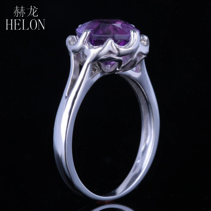 Sterling Silver 925 Amethyst 9mm Engagement Ring for Women