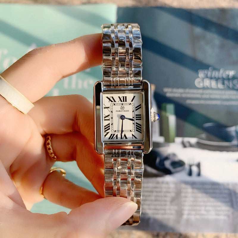 Luxury Silver Square Roman Analog Watch for Women: Elegant, Top Quality & Unique.