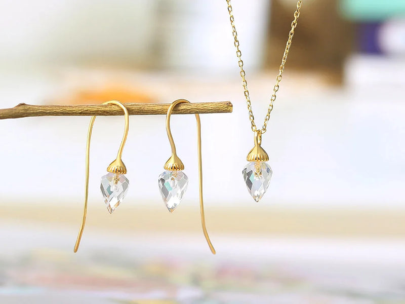 Sterling Silver Gold Plated Quartz Jewelry Set for Women