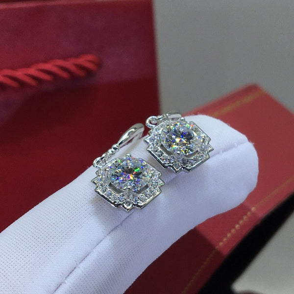 Sterling Silver 2.00 ct Diamond and Moissanite Drop Earrings for Women