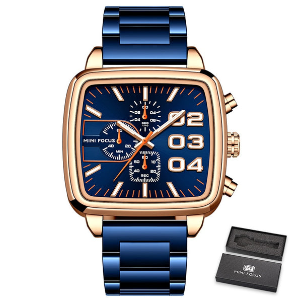 Stainless Steel Men's Chronograph Watch with Luminous Hands