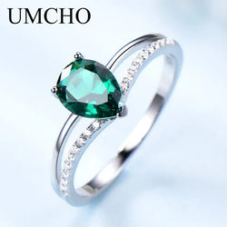 Sterling Silver Emerald Green Gemstone Water Drop Ring for Women