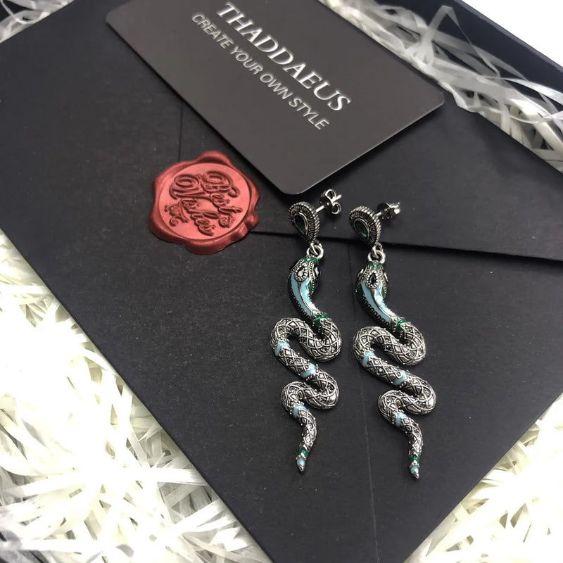 925 Sterling Silver Blue Snake Drop Earrings for Women