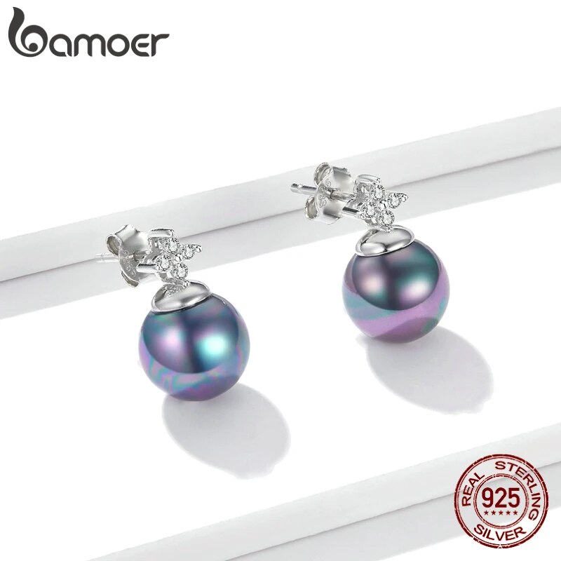 925 Sterling Silver Black Pearl Necklace and Earrings Set for Women