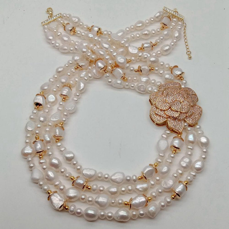 Sterling Silver Cubic Zirconia and Freshwater Pearl Choker Necklace for Women