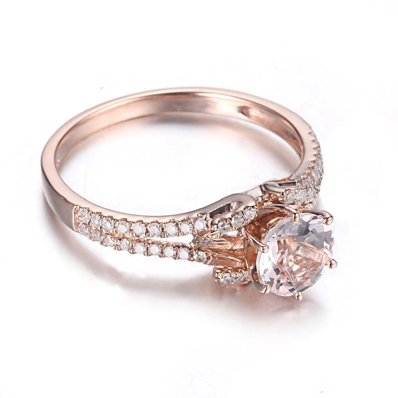 10K Rose Gold Morganite 6.5mm Engagement Ring for Women