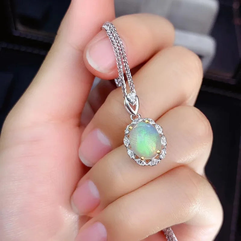 Sterling Silver Natural Opal Pendant Suit for Women