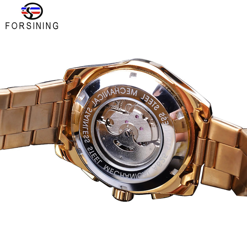 Stainless Steel, Golden, 3 Dial, Calendar, Automatic Watch for Men