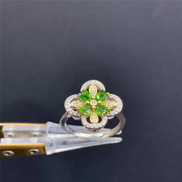 Sterling Silver Princess Cut Diopside Rings for Women