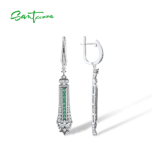 925 Sterling Silver Green Spinel & Cubic Zirconia Dangle Earrings for Women