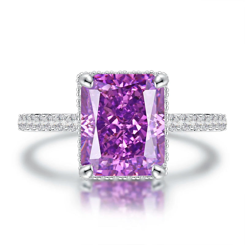 Sterling Silver 925 Radiant Cut Amethyst & Moissanite Ring