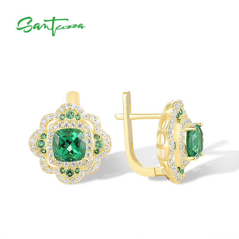 925 Sterling Silver Green Spinel & White CZ Flower Earrings for Women