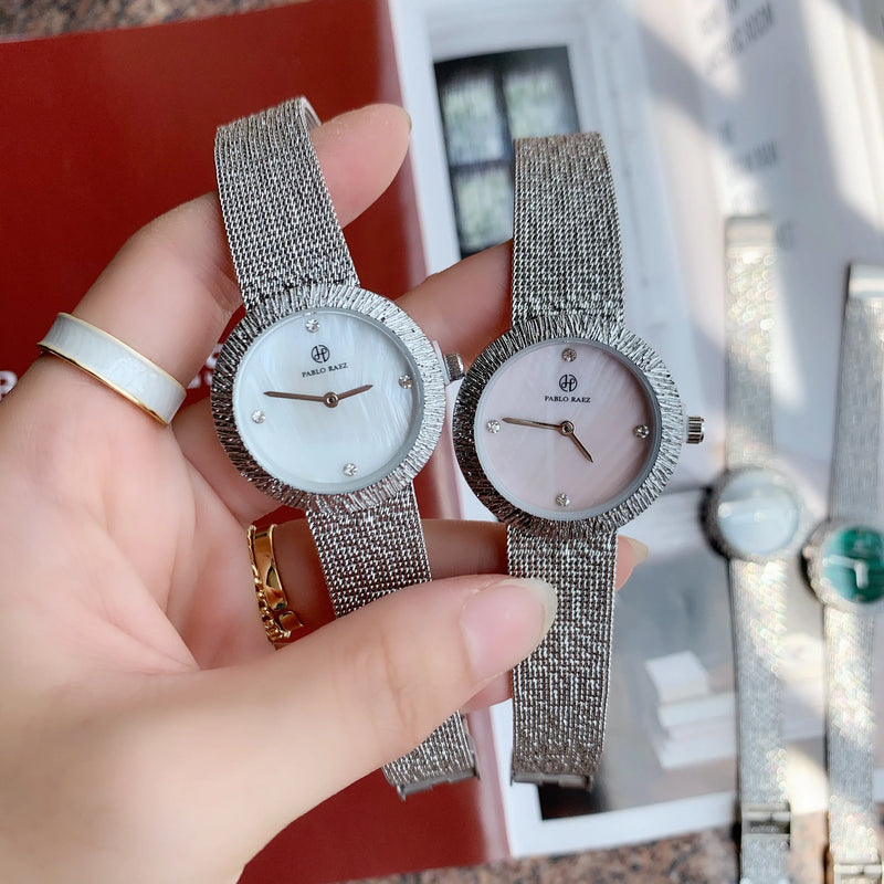 Women's Green Textured Watch with Silver Mesh Band and Japan Movement - Fashionable, Casual Style, High Quality.