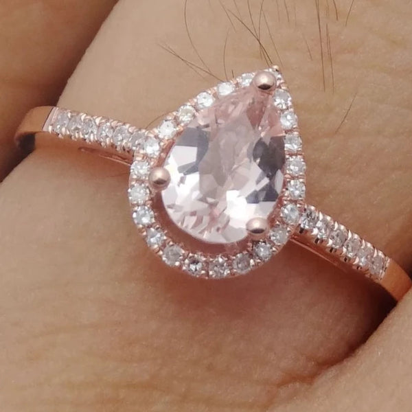 14K Rose Gold 0.8ct Morganite & Diamond Engagement Ring for Women