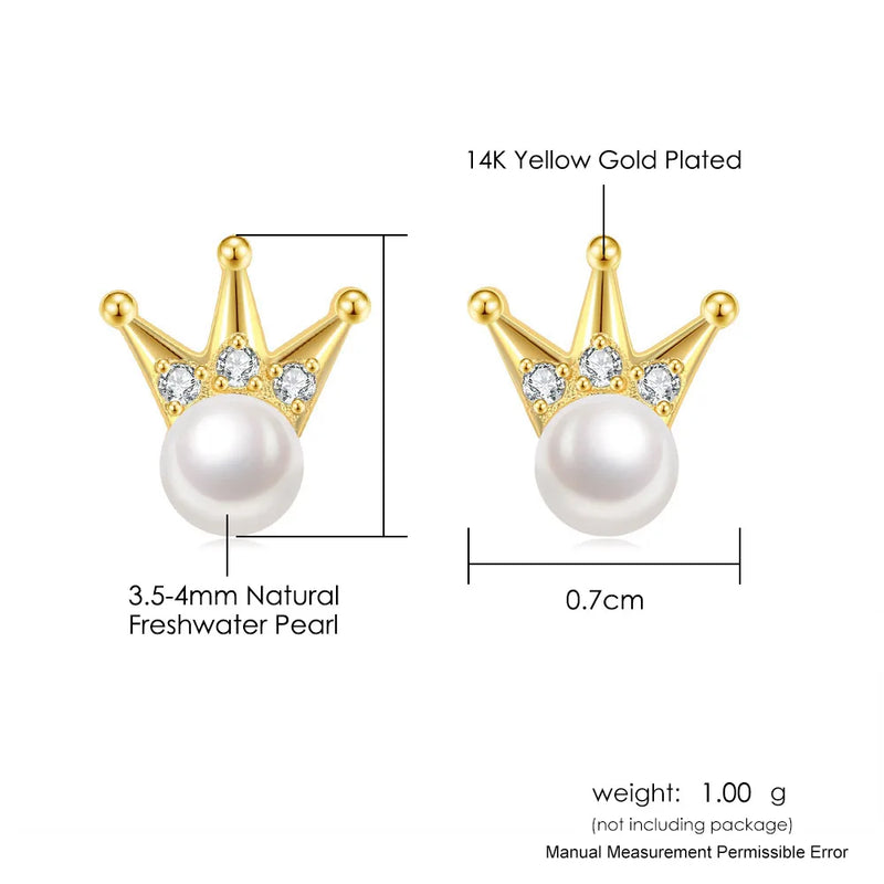 Sterling Silver Gold Plated Natural Freshwater Pearl Crown Jewelry Set for Women