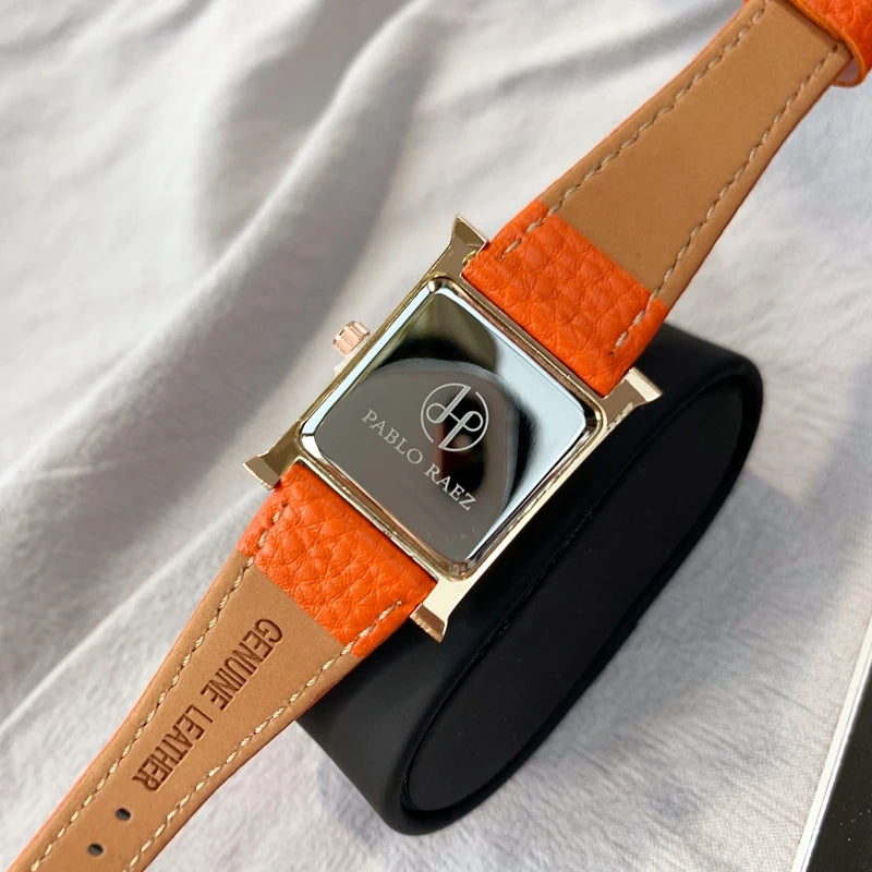 Luxury Diamond Women's Wristwatch with Leather Band and Orange Jewelry Details