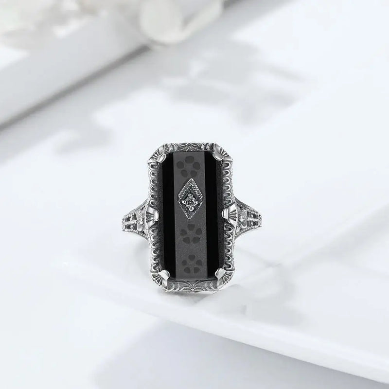 925 Sterling Silver Black Onyx Pendant Earrings Ring Set for Women