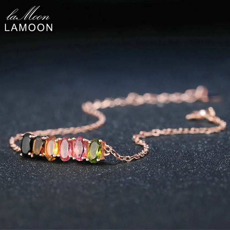 925 Sterling Silver Multicolor Tourmaline Bracelet for Woman