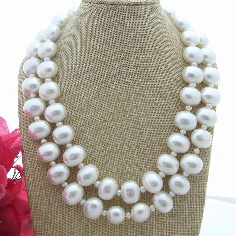 White Sea Shell Pearl Choker Necklace with CZ Pave Clasp for Women