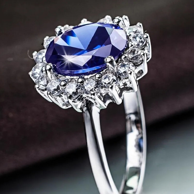 Sterling Silver Blue Sapphire Engagement Ring for Women