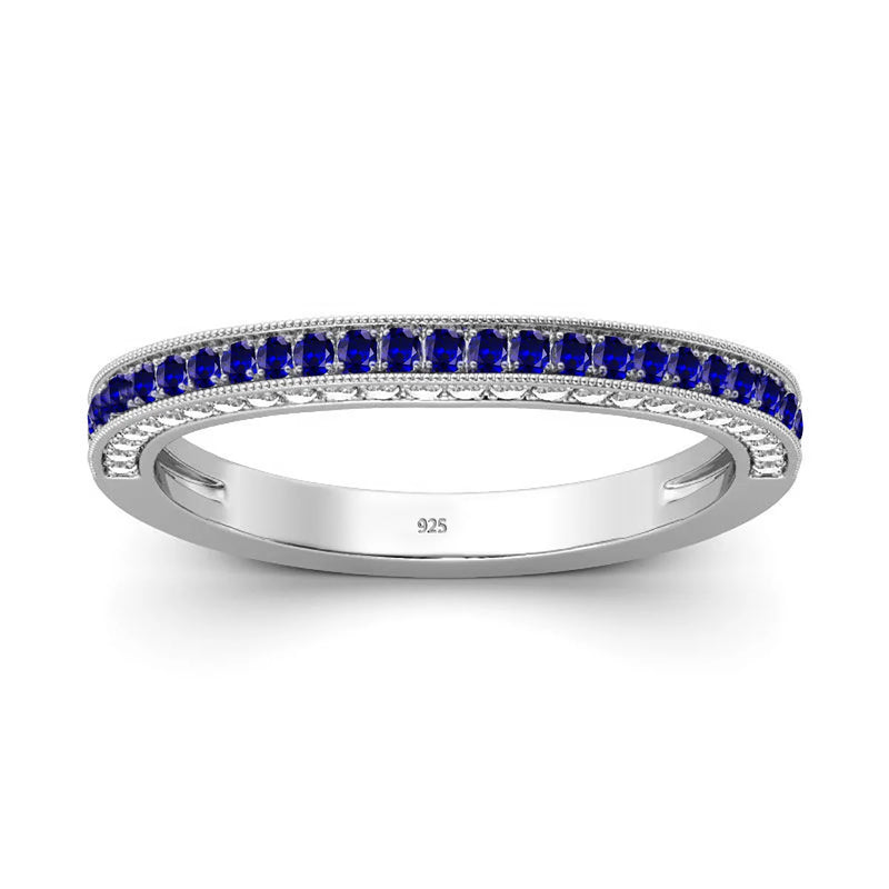 Sterling Silver Blue Sapphire & Cubic Zirconia Ring for Women