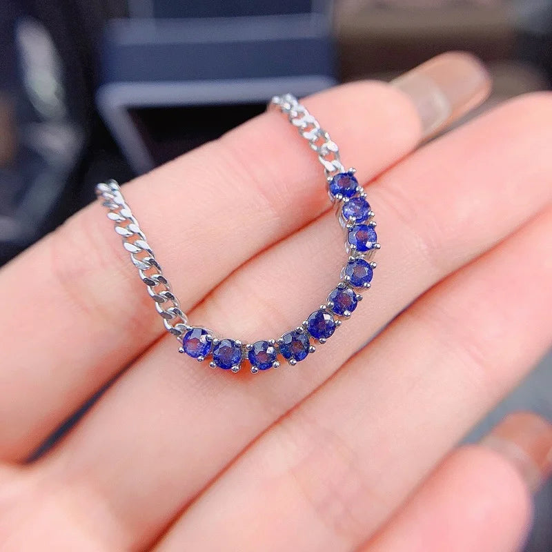 925 Silver Dark Blue Sapphire Gemstone Bracelet 	for Women