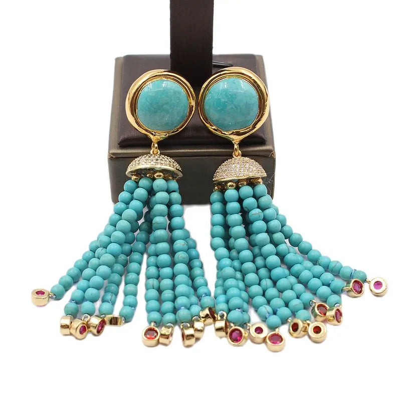 Gold Plated Turquoise Stud Earrings with CZ Accent