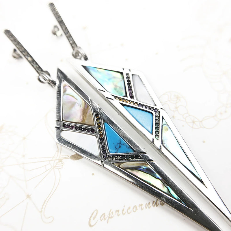 Sterling Silver 925 Turquoise Triangle Earrings for Women