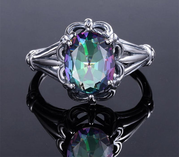 925 Sterling Silver Rainbow Topaz Crystal Ring for Women