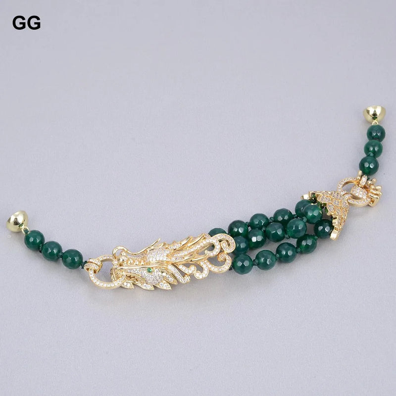 Sterling Silver Green Agate and CZ Dragon Bracelet for Women