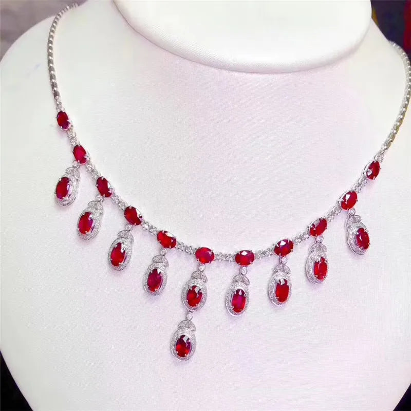 Sterling Silver Ruby Necklace, 21 Pieces, 925 Silver for Women