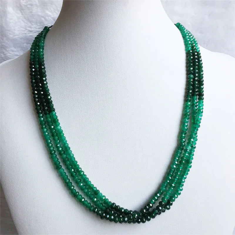 Sterling Silver Double Color Green Emerald Sapphire Jade Bead Choker Necklace for Women