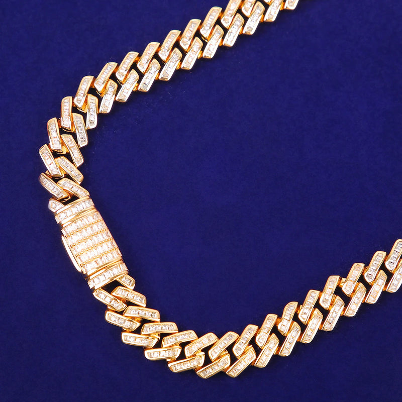 Gold Color Bubble Letter Baguette Necklace Cuban Link Chain for Men