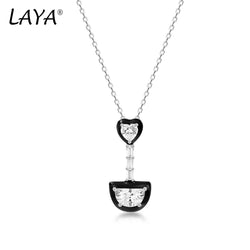 Sterling Silver Heart & Moon Created Crystal Glass Necklace for Women