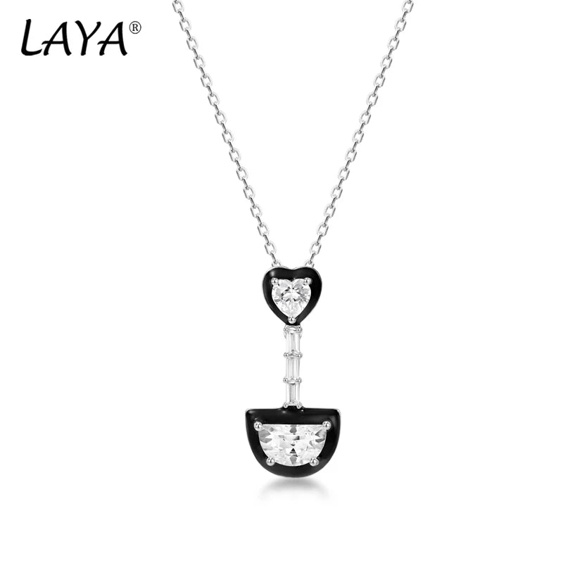 Sterling Silver Heart & Moon Created Crystal Glass Necklace for Women