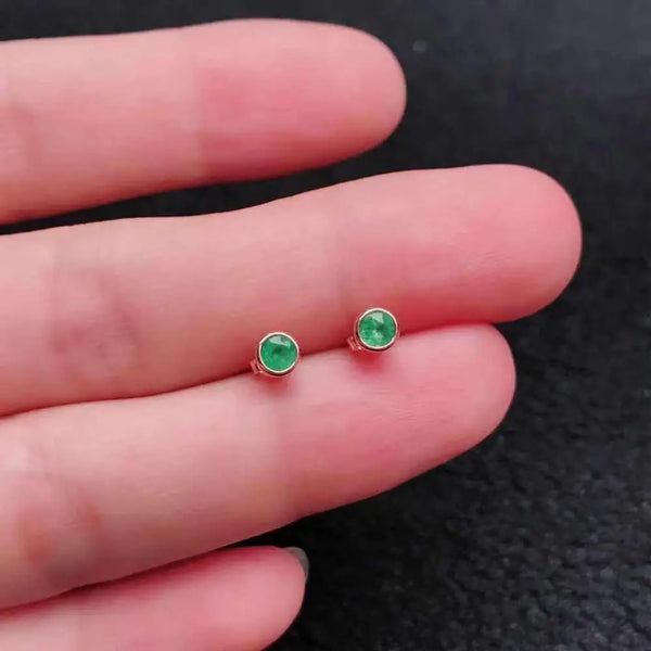 925 Sterling Silver Emerald Gemstone Stud Earrings for Women