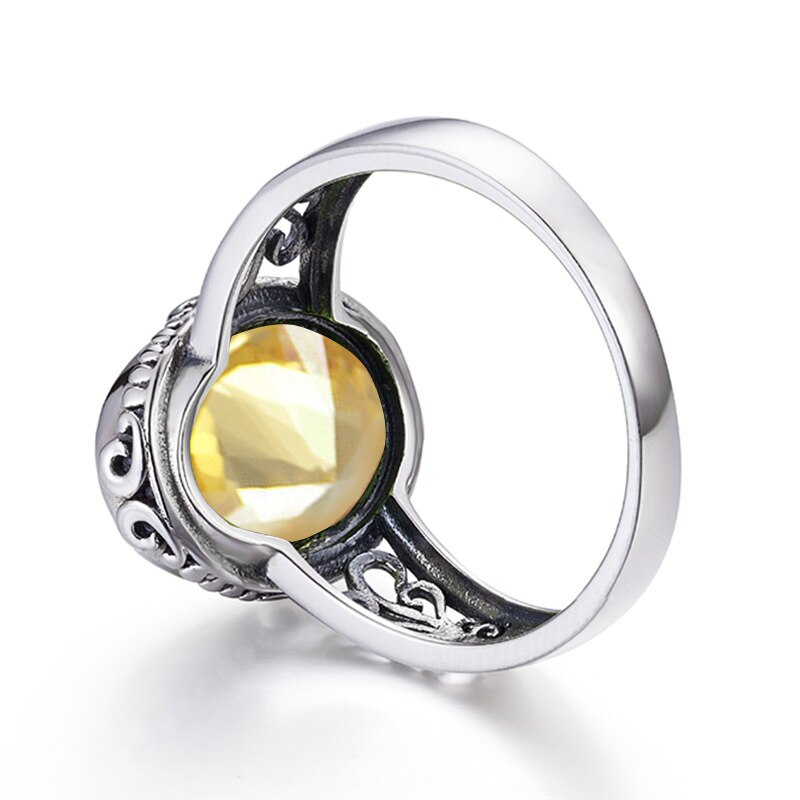 Sterling Silver 925 Oval Yellow Citrine Ring for Women