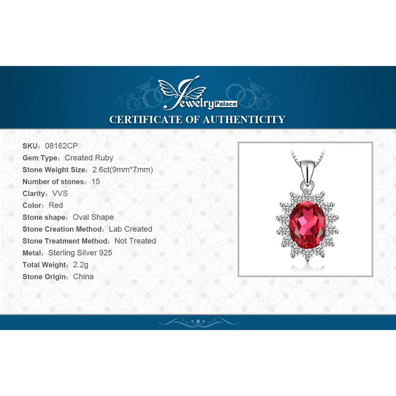 925 Sterling Silver Created Red Ruby Pendant, 2.6ct for Woman