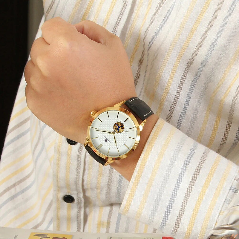 Stainless Steel Small Hollow Dial Mechanical Watch for Men