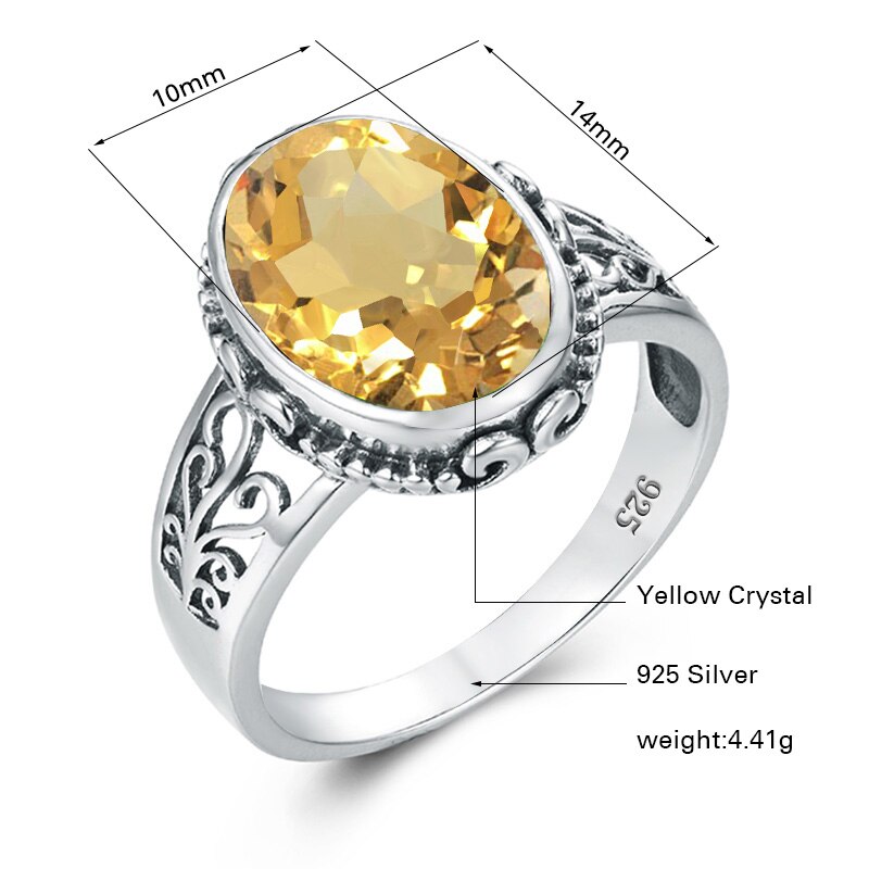 Sterling Silver 925 Oval Yellow Citrine Ring for Women