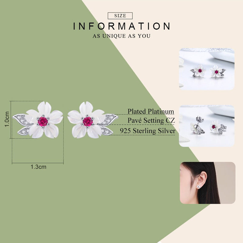 925 Sterling Silver Pure Shell Flower Stud Earrings for Women