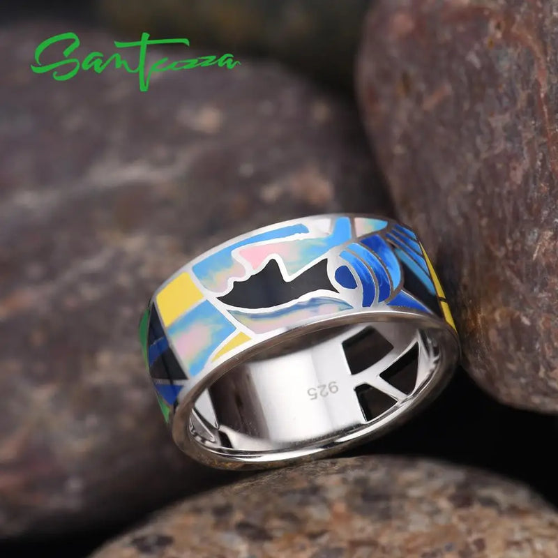 925 Sterling Silver Colorful Enamel Ring for Women