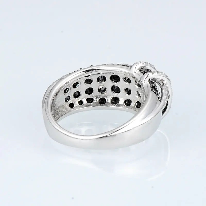 925 Sterling Silver Ring with + Cubic Zirconia and Black Stones for Women